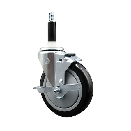 Service Caster 5'' SS Black Poly Swivel 7/8'' Expanding Stem Caster with Brake SCC-SSEX20S514-PPUB-BLK-TLB-78